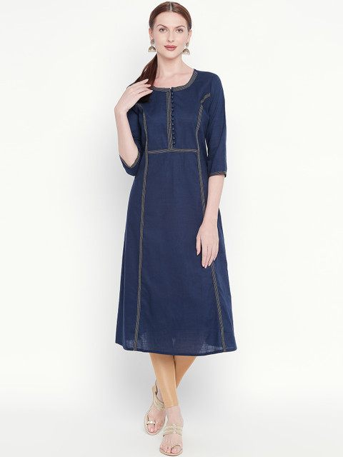 

RANGMANCH BY PANTALOONS Women Navy Blue Solid Straight Kurta