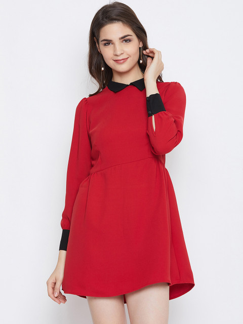 

Imfashini Women Red Solid Shirt Dress