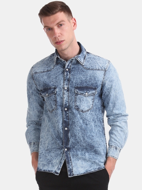 

Cherokee Men Blue Regular Fit Faded Casual Denim Shirt
