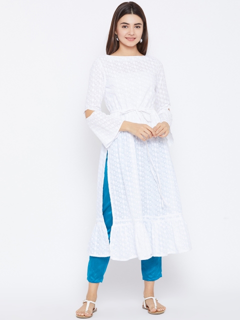 

PANIT Women White Solid Straight Kurta