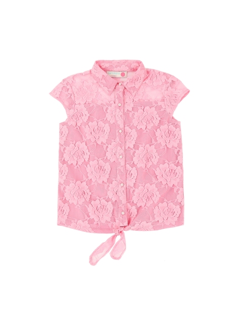 

Pantaloons Junior Girls Pink Self Design Shirt Style Pure Cotton Top