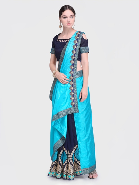 

Mitera Blue Embroidered Poly Georgette Saree