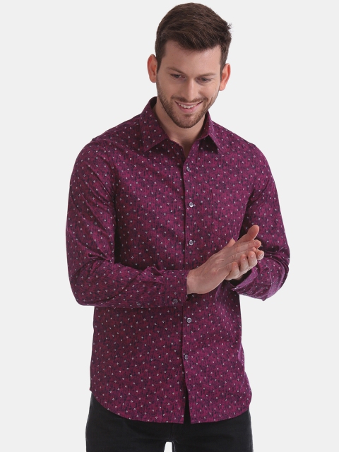 

Excalibur Men Purple & White Super Slim Fit Printed Casual Shirt