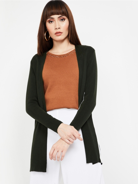 

CODE by Lifestyle Women Olive Green Solid Open Front Shrug