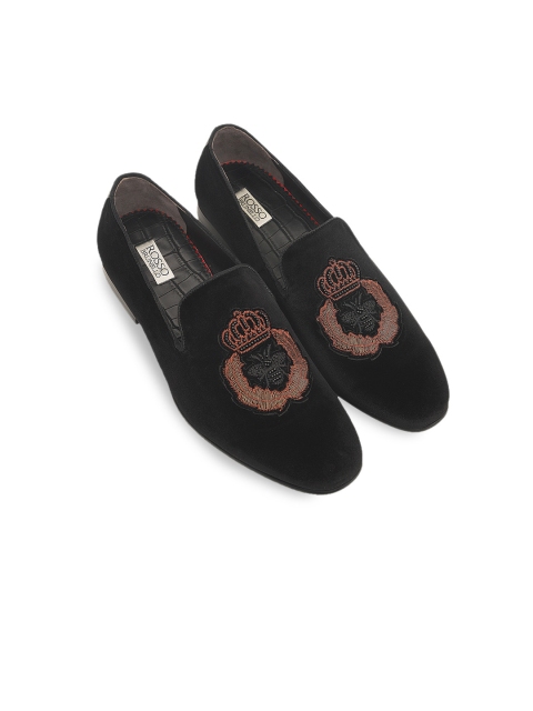 

ROSSO BRUNELLO Men Black Solid Suede Formal Loafers