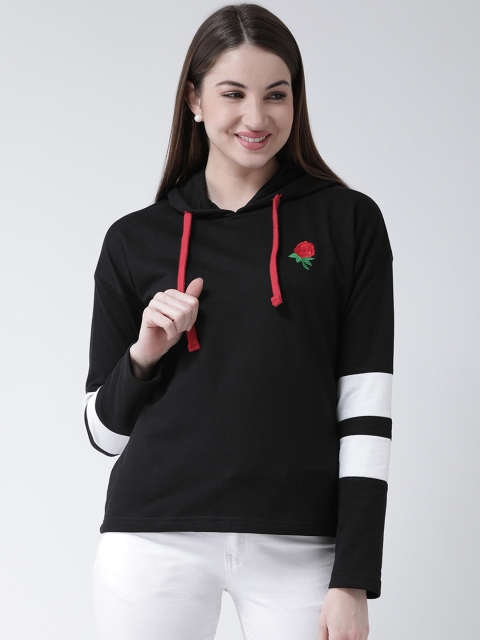 

Club York Women Black Solid Hooded Pullover Sweatshirt