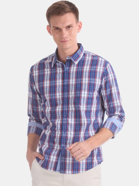 

Ruggers Men Blue Slim Fit Checked Casual Shirt
