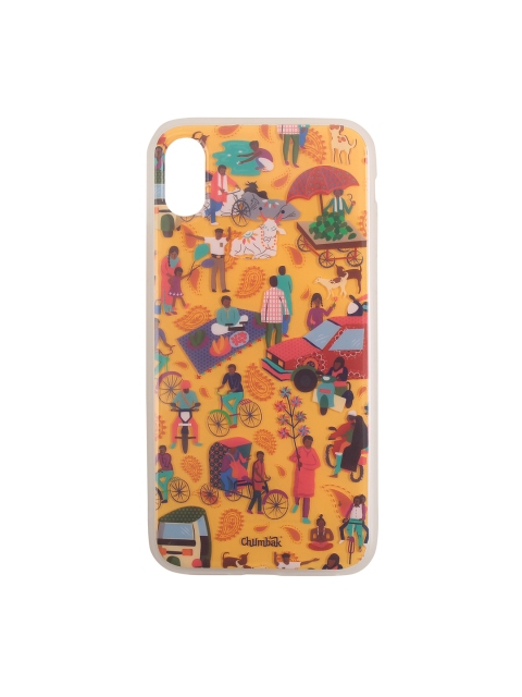 

Chumbak Yellow & Teal Blue Printed iPhone X Mobile Case Cover