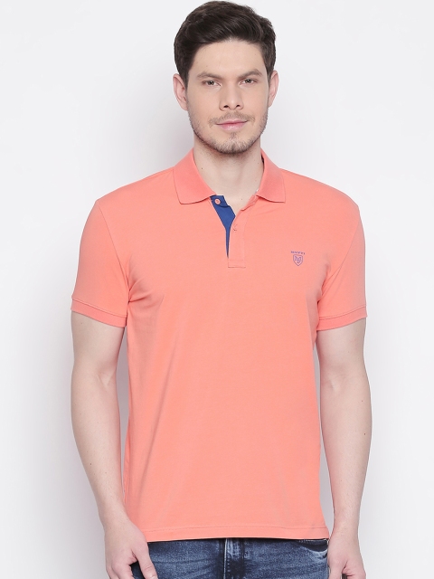 

Mufti Men Peach-Coloured Solid Polo Collar T-shirt