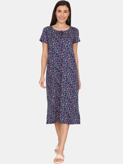 

Zivame Navy Blue & Pink Printed Nightdress