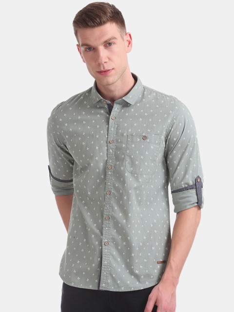 

Cherokee Men Green & White Regular Fit Printed Casual Shirt