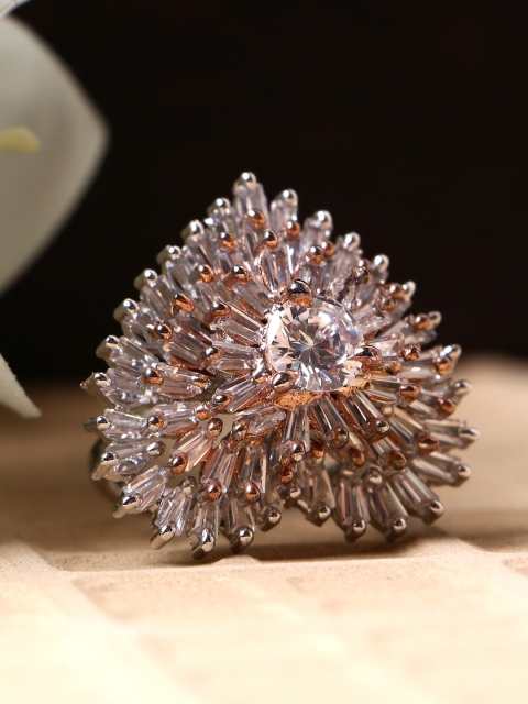 

Bhana Fashion Gold-Plated & White AD-Studded Heart-Shaped Finger Ring
