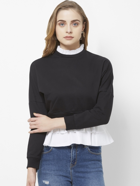 

bebe Women Black & White Solid Pullover Sweatshirt