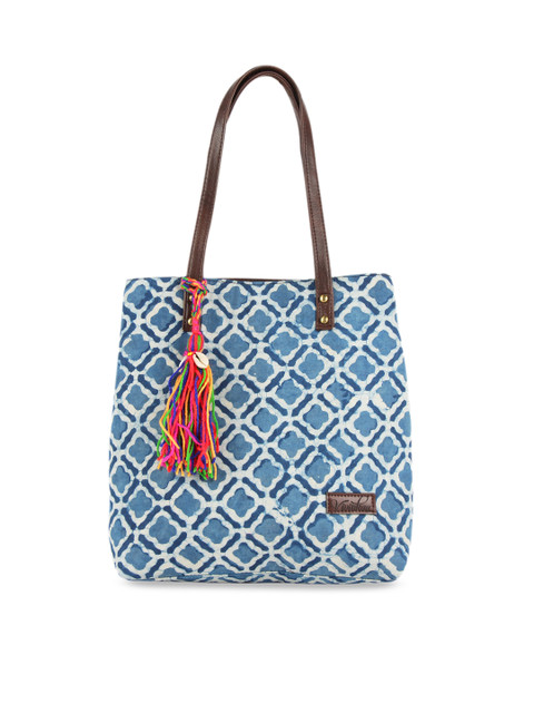 

Vivinkaa Blue & White Printed Tote Bag