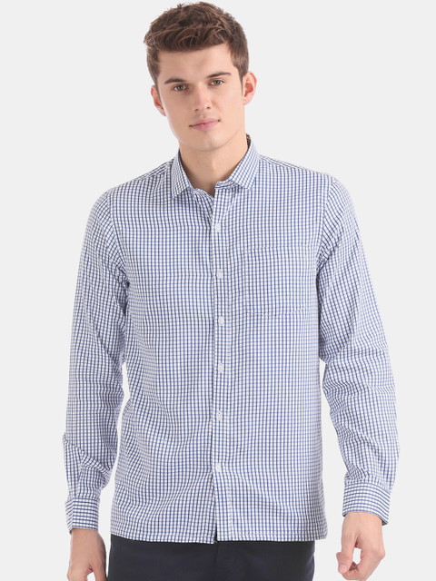 

Excalibur Men Blue & White Regular Fit Checked Semiformal Shirt