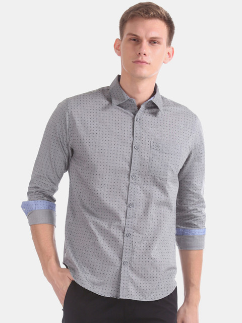 

Ruggers Men Grey Slim Fit Printed Casual Shirt