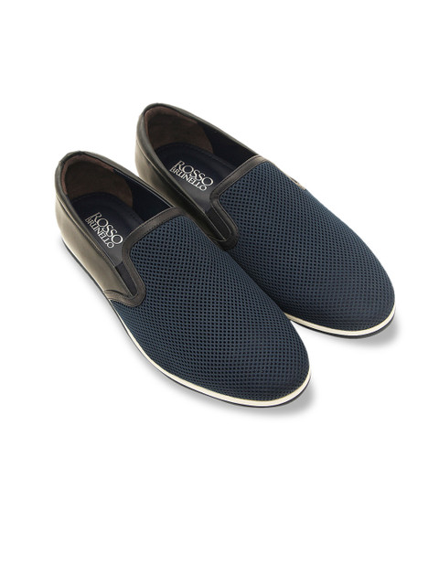 

ROSSO BRUNELLO Men Blue Textured Leather Formal Loafers