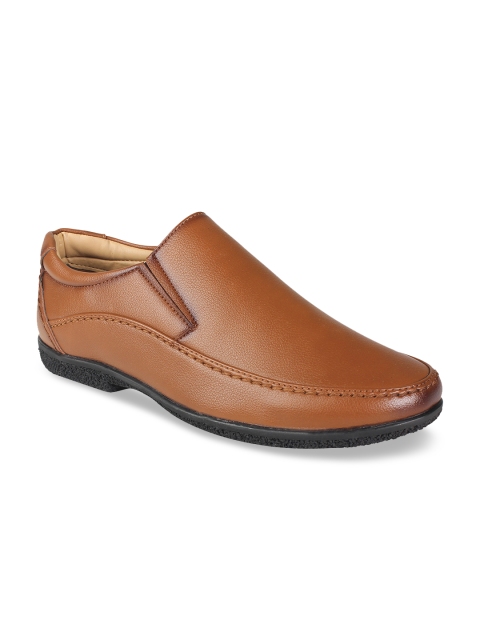 

Vardhra Men Tan Brown Textured Formal Slip-Ons