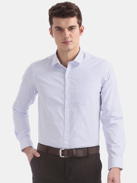 

Excalibur Men White & Blue Regular Fit Striped Formal Shirt