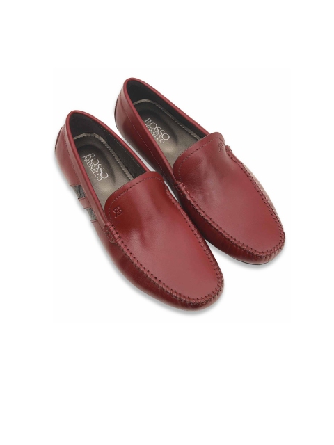 

ROSSO BRUNELLO Men Burgundy Solid Leather Formal Loafers
