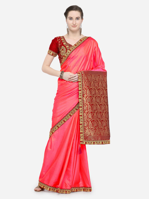 

Mitera Pink Solid Poly Chiffon Saree