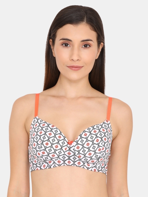

Zivame White & Blue Printed Non-Wired Lightly Padded T-shirt Bra ZI101ZFASHCBLUE