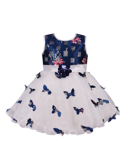 

Wish Karo Girls Navy Blue Printed Fit and Flare Dress