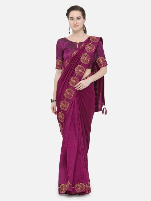 

Mitera Purple Embroidered Poly Chiffon Saree