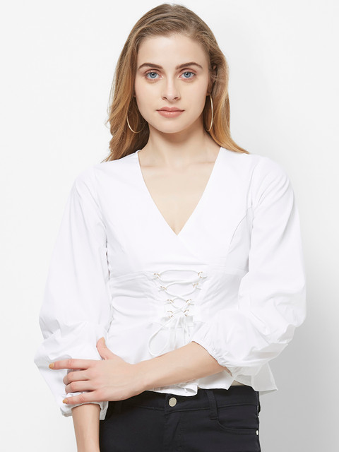 

bebe Women White Solid Peplum Top