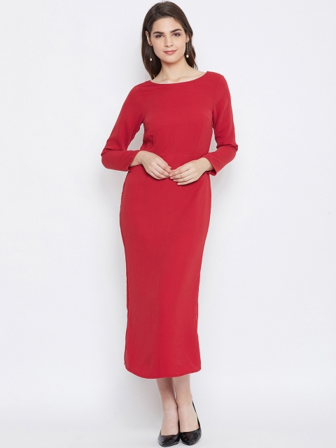 

Imfashini Women Red Solid Sheath Dress
