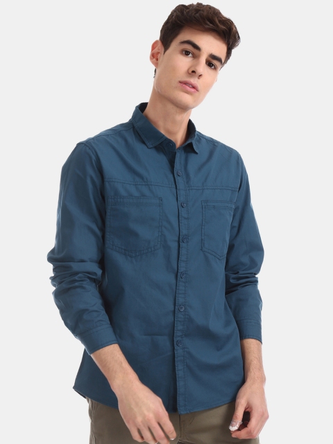 

Cherokee Men Teal Blue Regular Fit Solid Casual Shirt
