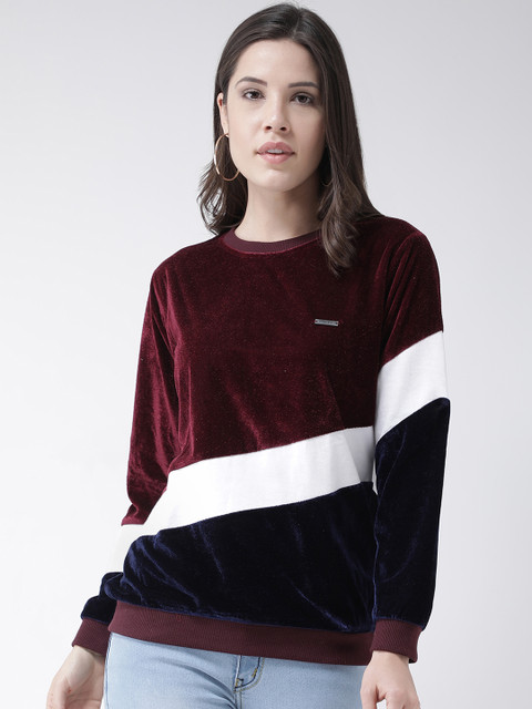 

Club York Women Burgundy & White Colourblocked Pullover Sweatshirt