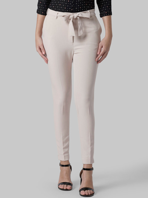 

Park Avenue Woman Cream-Coloured Tapered Fit Solid Cigarette Trousers