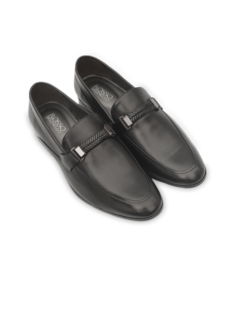 ROSSO BRUNELLO Men Black Solid Leather Formal Loafers