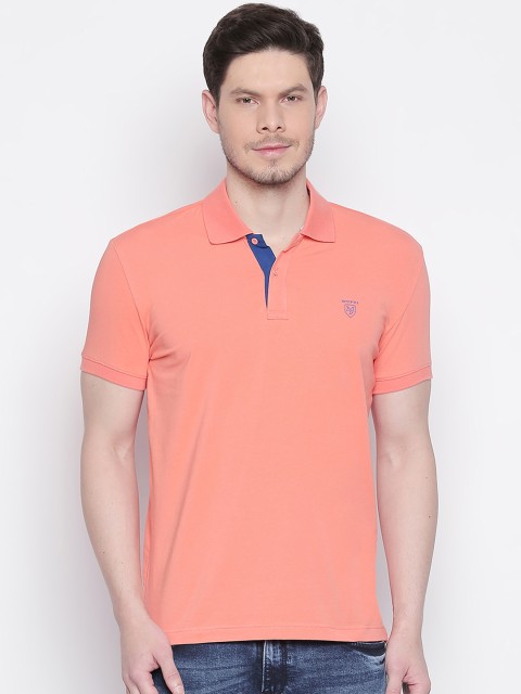 

Mufti Men Peach-Coloured Solid Polo Collar T-shirt