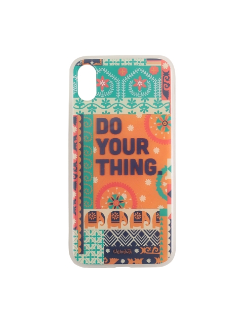 

Chumbak Teal Blue & Mustard Yellow Printed iPhone X Mobile Case Cover