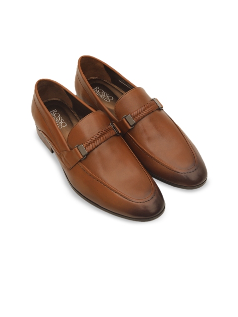 

ROSSO BRUNELLO Men Tan Brown Solid Leather Formal Loafers