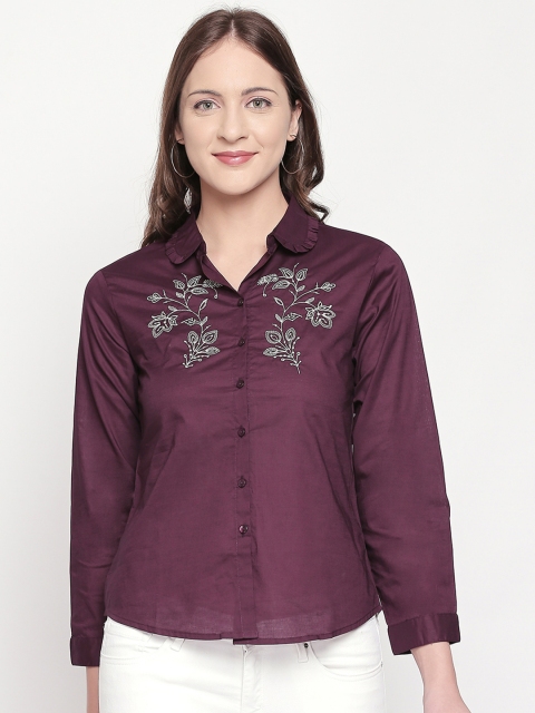 

109F Women Purple Regular Fit Solid Casual Shirt