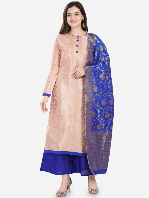 

mf Beige & Pink Poly Silk Unstitched Dress Material
