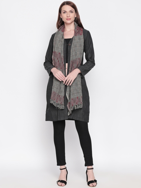 

AKKRITI BY PANTALOONS Women Grey Solid Tailored Jacket with Attached Stole