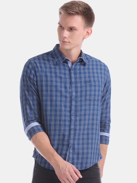 

Ruggers Men Blue & Grey Slim Fit Checked Casual Shirt