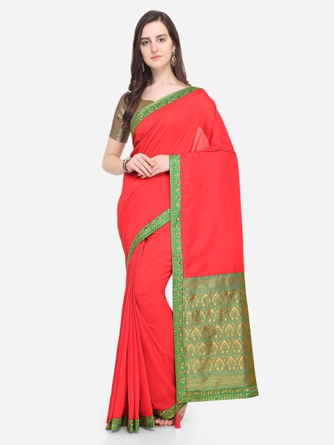 

Mitera Red Solid Poly Chiffon Saree