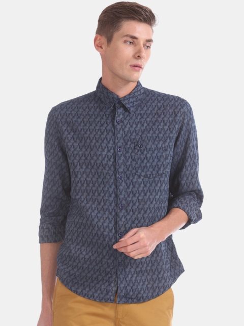 

Ruggers Men Blue Slim Fit Printed Casual Shirt