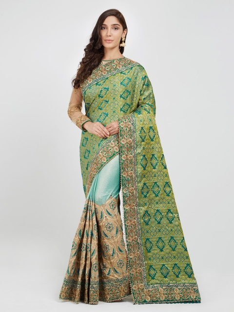 

Mitera Green Solid Poly Georgette Embroidered Saree