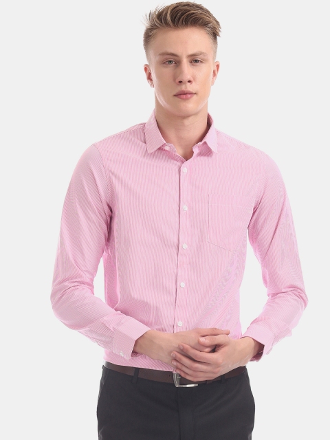 

Excalibur Men Pink & White Regular Fit Striped Formal Shirt