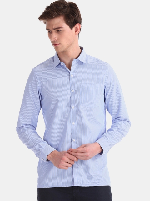 

Excalibur Men Blue & White Striped Formal Shirt