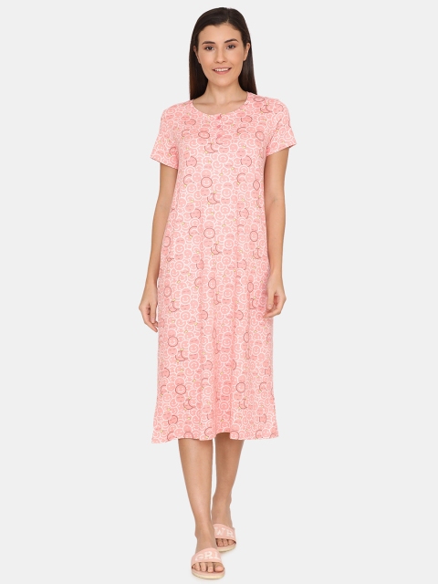 

Zivame Pink & White Printed Nightdress
