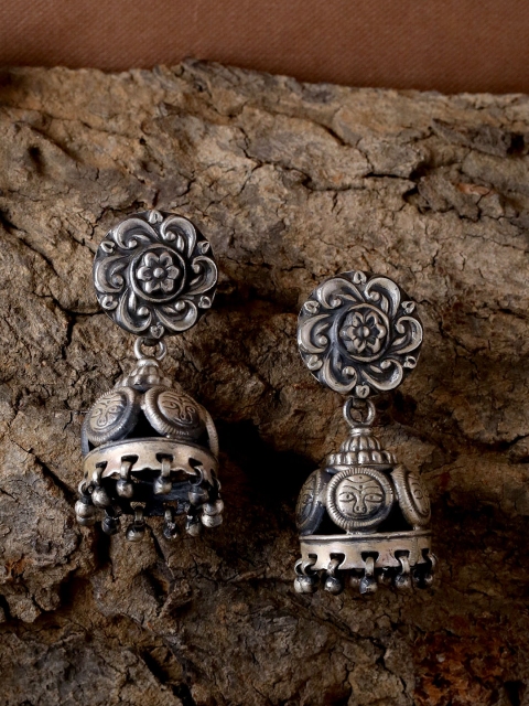 

ADORN by Nikita Ladiwala Silver-Toned Handcrafted Dome Shaped Jhumkas
