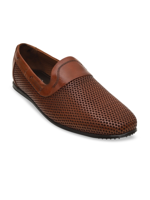 

ROSSO BRUNELLO Men Tan Brown Textured Leather Formal Loafers