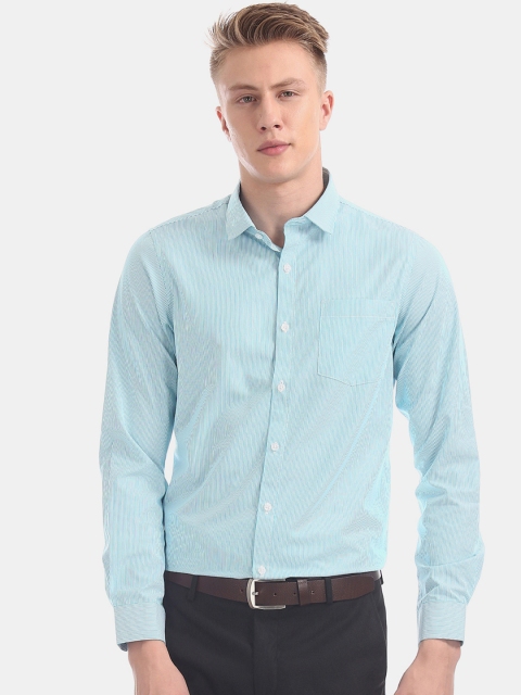 

Excalibur Men Blue & White Regular Fit Striped Formal Shirt